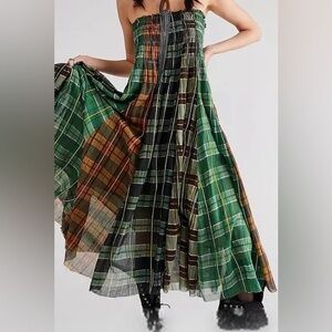 Free People Lausanne Maxi Skirt/Dress - Green Plaid - M